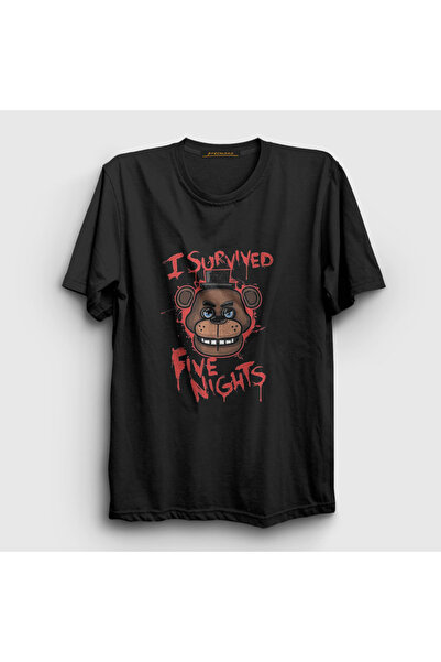 Presmono Unisex Black Survived Fnaf Five Nights at Freddy's T-Shirt 472493Tt