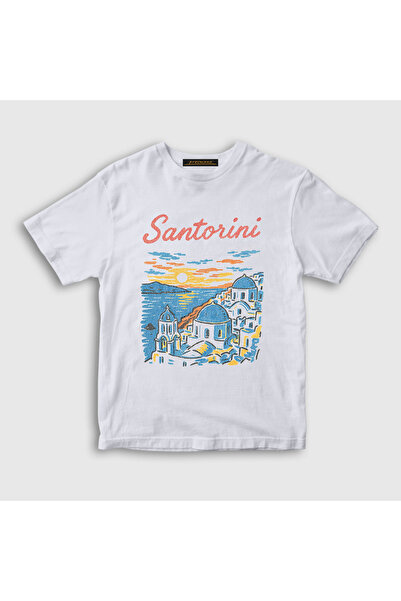 Presmono Unisex Kids White Santorini Greece Greece T-Shirt 579589Tt