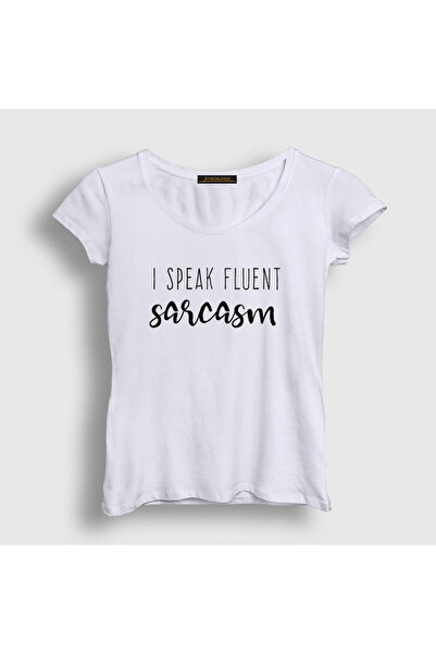 Presmono Women's White I Speak Fluent Sarcasm Irony Humor T-Shirt 582258Tt