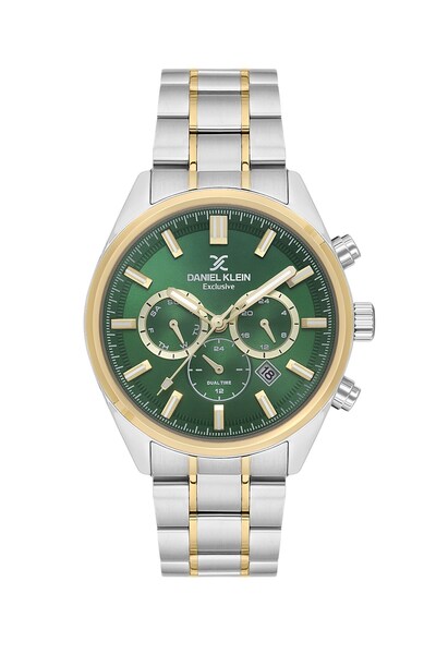 Daniel Klein 44 mm Men's Wristwatch with Green Dial and Gold Silver Color Str...