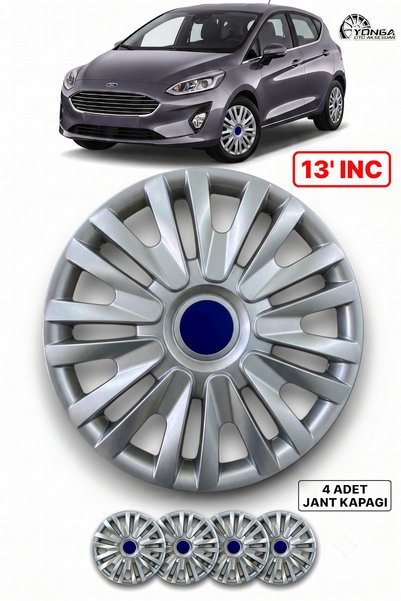 YONGA OTO AKSESUAR FORD FİESTA 13 İnç Jant Kapağı 4'lü Set Gümüş + 4 Amblem + 8 Cırt Kelepçe