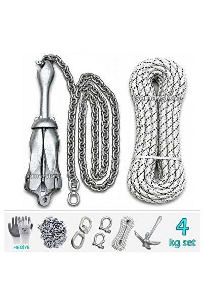 SomayStore Tekne ve Şişme Bot İçin Hazır Çapa Seti 4Kg Şemsiye Çapalı (Eldiven hediyeli)