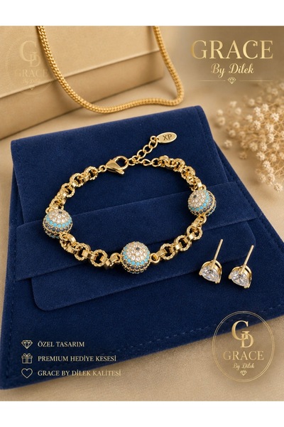 GRACEbyDilek ÖZEL KADİFE KESESİNDE ALTIN KAPLAMA KARARMAZ 14k NAZAR BONCUKLU ...
