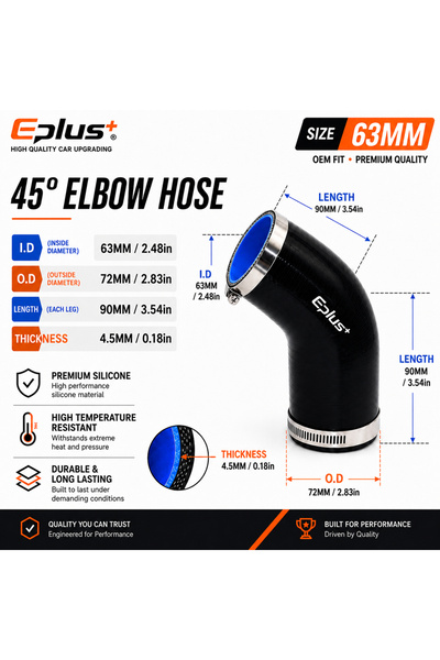 Choice14 63MM EPLUS Black Silicone Tubing 45 Degrees Hose Coupler Universal C...
