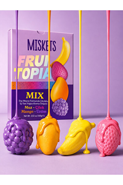 Miskets Fruitopia Mix Krema Dolgulu Meyve Şekilli Çikolata 3'lü Paket 3 x 100 g