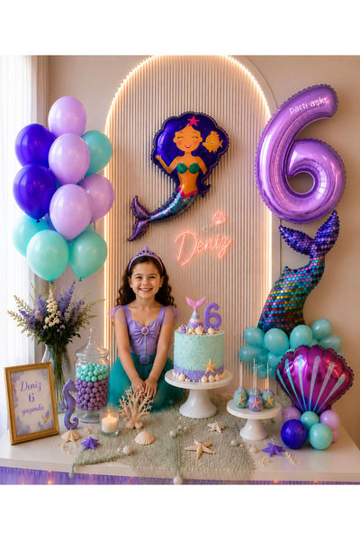 PARTİ AŞKI Pırıltılı Deniz Kızı 5'li Doğum Günü Balon Seti & Kız Çocuk Doğum ...