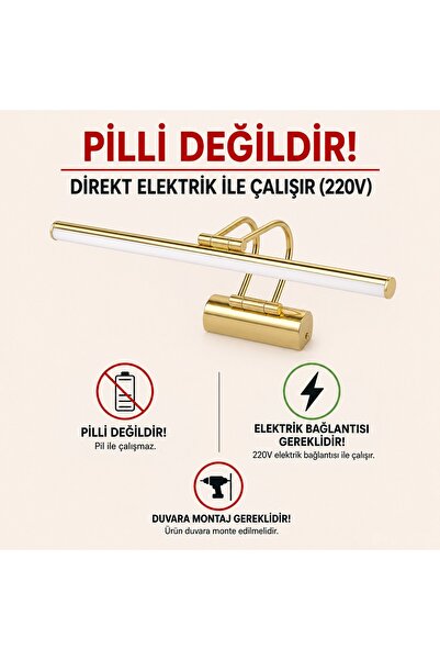 SeKaTech Resim, Tablo, Ayna Üstü Banyo Ledli Aplik 220v Gold Flüt Aplik 3000k...