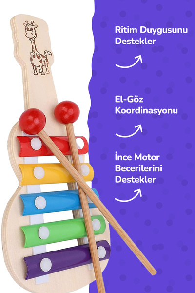 Circle Toys Ahşap Gitar Ksilofon 5 Notalı Eğitici Müzik Oyuncağı