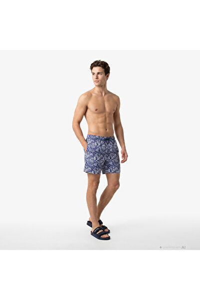 Nautica Erkek Lacivert Regular Fit Desenli Deniz Şortu