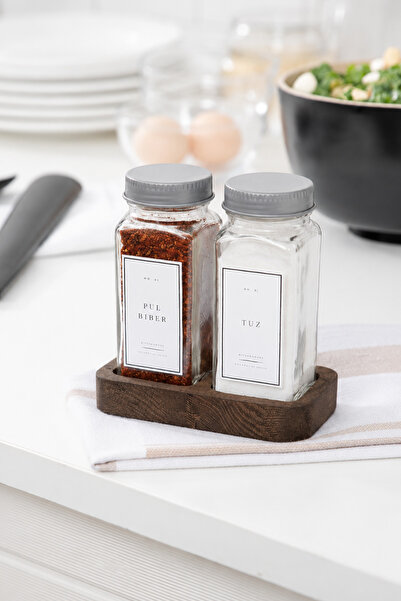 Mienda Home 2-Piece Glass Salt and Pepper Shakers with Wooden Stand White