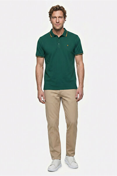 Kiğılı Polo Yaka Slim Fit Yumuşak Dokulu Nakışlı Pamuklu Likralı Esnek Tişört