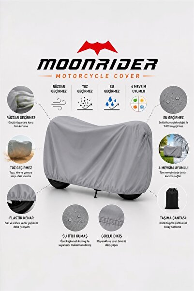 Moonrider Gri Su Geçirmez Premium Motosiklet Branda 400cc Altı Motorlar Için ...