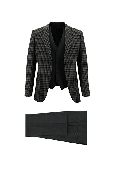 Abdullah Kiğılı 7 Drop Slim Fit Slim Fit Combination Wool Suit with Vest