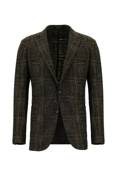 Abdullah Kiğılı 7 Drop Slim Fit Jachetă tricotată în carouri din lână italiană