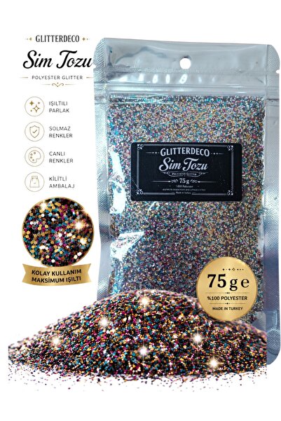 CANERLER Lazer Halografik Glitter Çok Renkli Sim Tozu 75 Gr /Makyaj NailArt E...