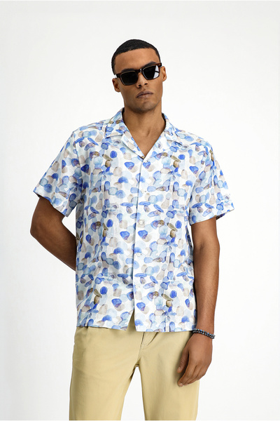 Kiğılı Short Sleeve Regular Fit Cotton Linen Printed Shirt