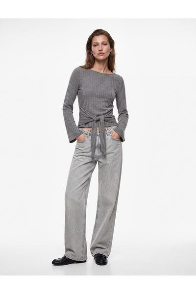 Koton Slim Fit Crew Neck Long Sleeve Blouse with Tie Detail