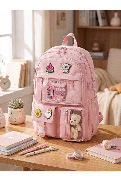 Roomys Rucsac școlar roz Kawaii Pro, ergonomic, în stil coreean, cu accesorii...