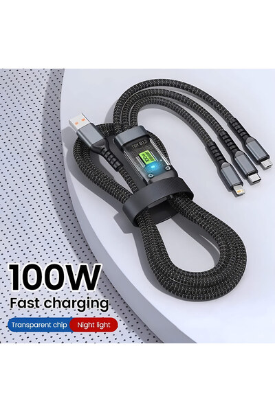 Choice 1.2m black 3 in 1 100W USB A Cable Fast Charging Micro USB Data Cord P...