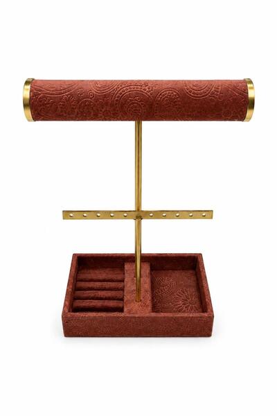 STAND MARKET Jewelry Stand Single Cylinder with Cubes and Plate Dark Pink