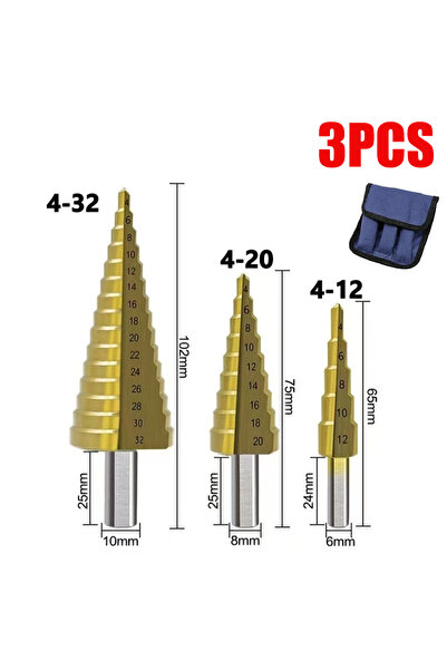 Choice1 3pcs Set with bag 4-52mm 4-42mm 4-32mm Step Drill Bit Set Titanium St...