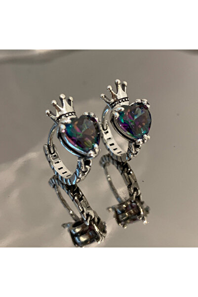 Choice E3073 Huitan Crown Design Small Hoop Earrings with Heart Multicoloed C...