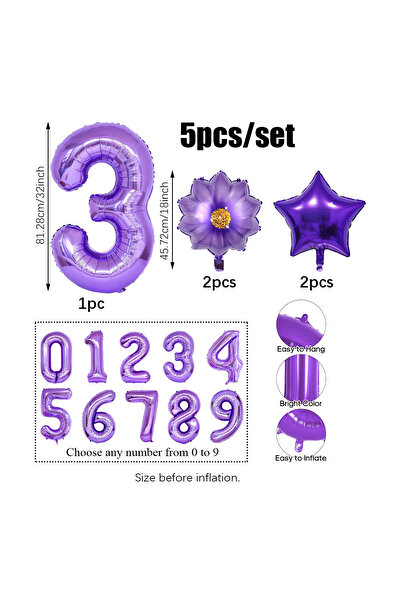 Choice4 Other 3 5pcs Purple Number Foil Balloon Set for Birthday Parties Anni...
