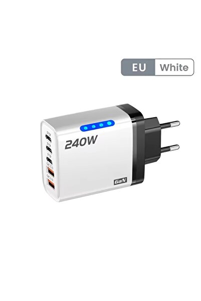 Choice5 White-EU 240W GaN 5 Port Fast Charging Station 3PD 2USB Desk Adapter ...