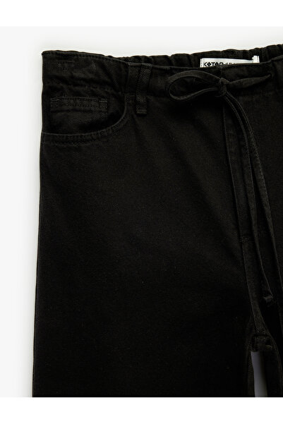 Koton Pamuklu Bol Kalıp Çıtçıt Düğmeli Beli Bağcıklı Denim Pantolon - Loose Fit Jeans