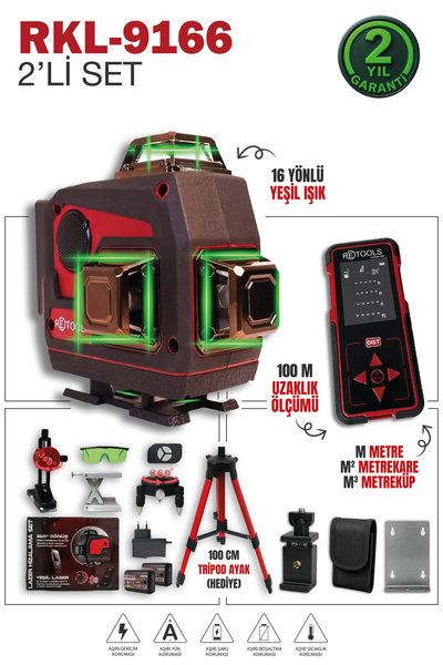 RETOOLS RKL-9166 16 YÖNLÜ HOPARLÖRLÜ LAZER HİZALAMA VE 100 M LAZER METRE (TRİ...