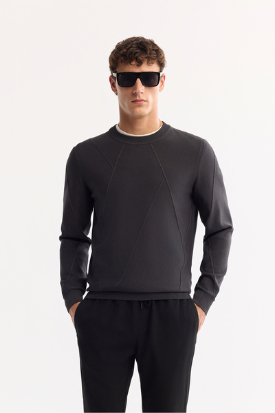 Avva Erkek Antrasit Bisiklet Yaka Rayon Tüylenmeyen Dokulu Triko Regular Fit ...