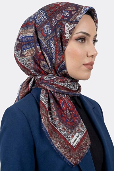 hadiora Women's Red Blue Ethnic Patterned Flared Scarf