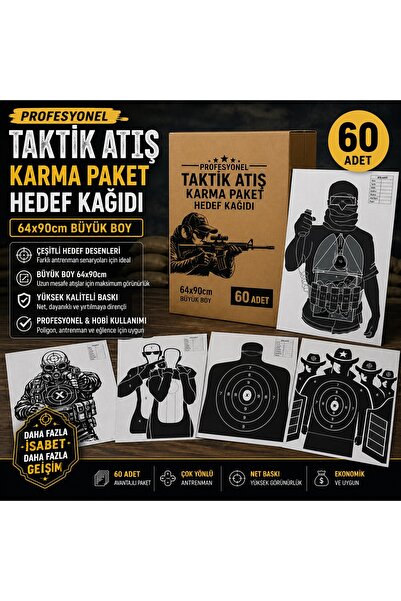 SİM Profesyonel Taktik Atış Karma Paket Hedef Kağıdı 64x90cm Büyük boy ( 60 A...