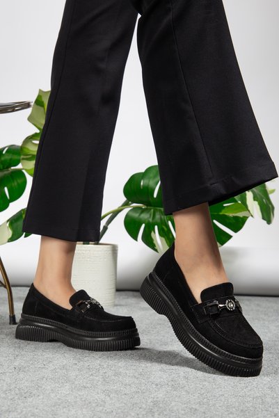 M Miss dark moda Women's 002 Stone Buckle Orthopedic Stylish Women's Loafer