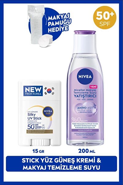 NIVEA SUN SPF50 Güneş Koruyucu Stick Yüz Kremi ve Yatıştırıcı Makyaj Temizlem...