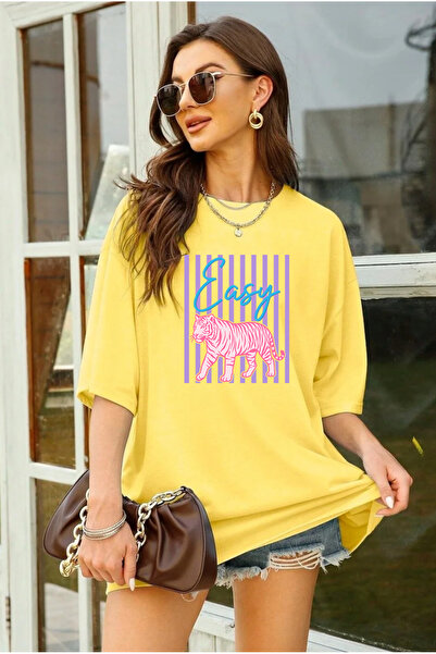 SUNFREE Καλοκαιρινό μπλουζάκι EASY με στάμπα, υπερμεγέθη, κοντομάνικο, με λαι...