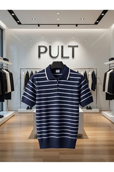 PULT تي شيرت رجالي مخطط ذو نسيج مميز وأكمام قصيرة من البولي يوريثان، تي شيرت ...