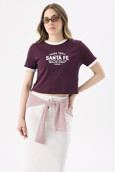 CrepTekstil Crep Women's Santa Fe Written Cotton Ribbed Short Sleeve T-Shirt ...