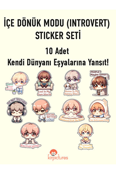 Kirpictures Sevimli İçe Dönük Introvert Chibi Sticker Seti Laptop ve Telefon ...
