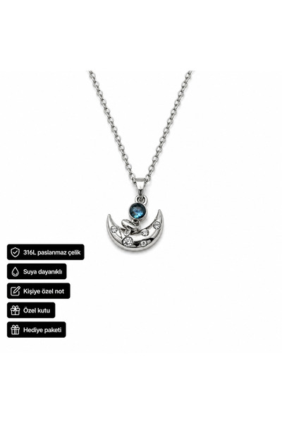 HER ŞEY NOTA www.herseynota.com Moon Star Design Blue Stone Necklace 316L Sta...