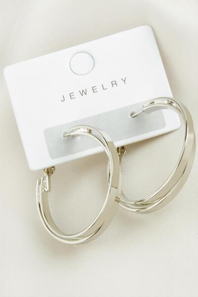 ZERO LAND Gldisptm Double Ring Tr Earrings 3.5 (20028) Cm-Silver Color