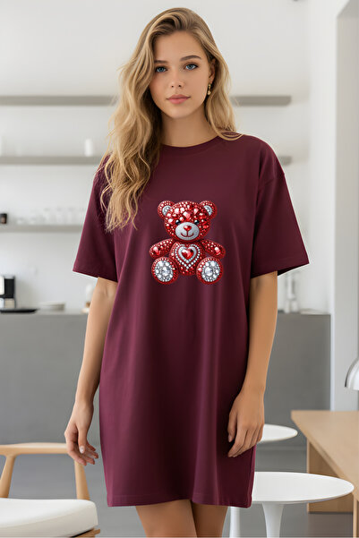 HOFFNUNG Γυναικείο κοντομάνικο μπλουζάκι με λαιμόκοψη Φόρεμα νυχτικό