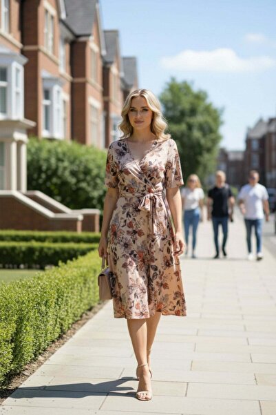 Mossta Φόρεμα μίντι με μοτίβο στο γιακά και διπλό στρίφωμα - Βιζόν