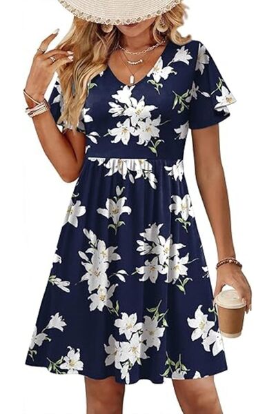 Dotail Γυναικείο φόρεμα Zeagoo, casual φλοράλ στυλ, μέγεθος M, κοντά μανίκια ...