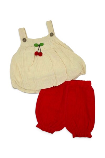 voyyo kids baby Baby Girl Cherry Detailed Summer Muslin Set, Muslin Strap Blo...
