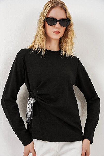 Bigdart Γυναικεία Μακρυμάνικη Μπλούζα με Λεπτομέρεια Φουλάρι 40000 - Μαύρο