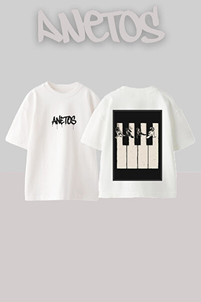 Anetos Μπλουζάκι Beatles Keys Design με στάμπα στην πλάτη, βαμβακερό λευκό ov...