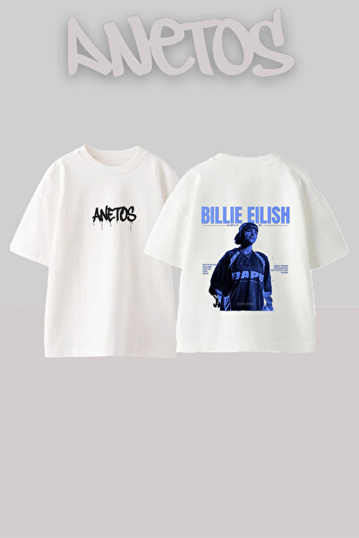 Anetos Μπλουζάκι Billie Eilish Design Back με τύπωμα Cotton White oversized
