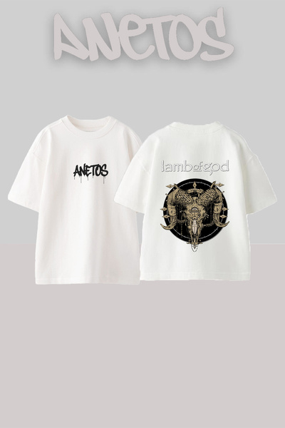 Anetos Tricou oversize alb din bumbac cu imprimeu pe spate Lamb Of Design