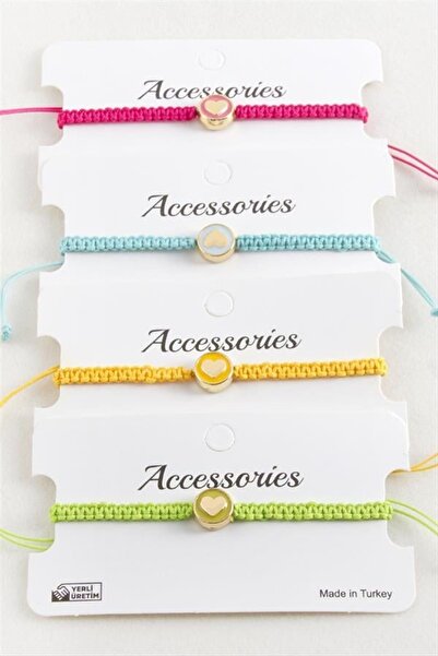 Generic Brand Heart Enamel Macrame Braided Bracelet - Yellow